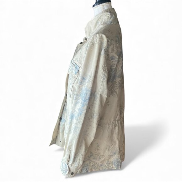 Chaps RL cream blue floral military jacket L 100% cotton safari 90s canvas - Picture 2 of 16